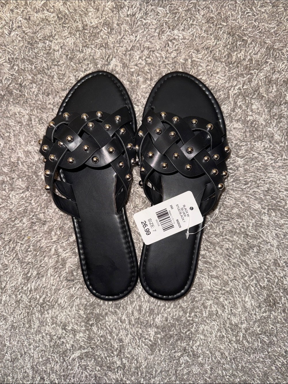 Cracker Barrel Black Studded Braided Slide Sandals